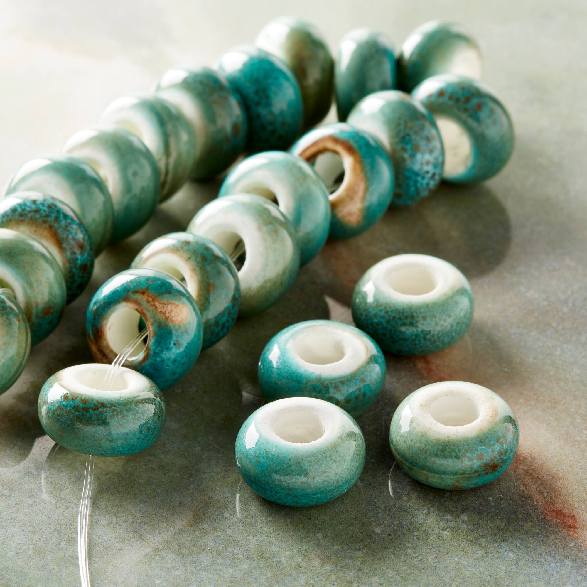 Aqua Ceramic Rondelle Beads, 14mm by Bead Landing™